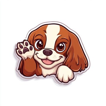 recommend clip art: Adorable cartoon Cavalier King Charles Spaniel puppy waving paw.