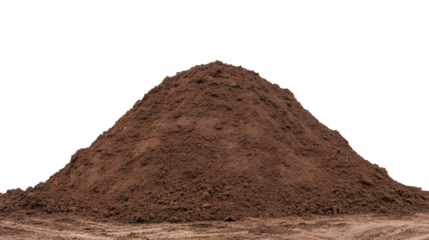 large dirt mound at construction site on transparent background