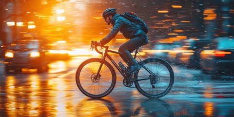 Woman Riding Bike to Work in Vibrant City Scene