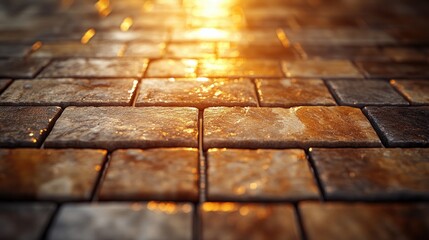 Close-Up Textured Stone Tile Design with Rich Earthy Tones and Ambient Lighting for Product or Advertisement