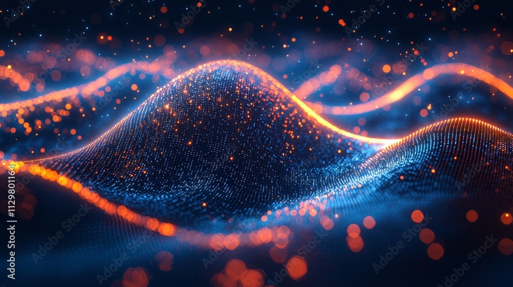 Poster in a surreal world, vibrant neon waves pulse with energy, illuminating a deep sea of data. the rolli