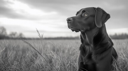 brown Labrador retriever sitting in field