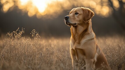 brown Labrador retriever sitting in field