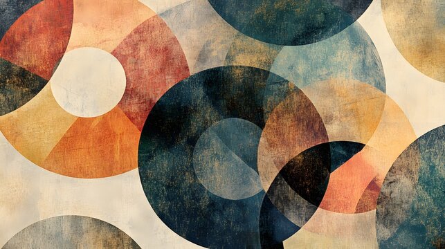 A colorful abstract painting of circles with a brown and orange background. The circles are of various sizes and colors, creating a dynamic and lively composition