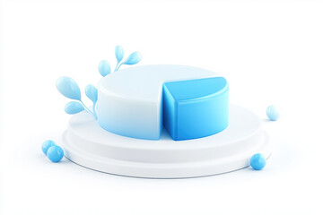 3d frosted glass icon of pie chart on a pedestal