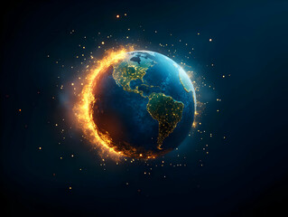 Obraz premium A vibrant depiction of Earth surrounded by fiery flames, symbolizing urgency in environmental protection.