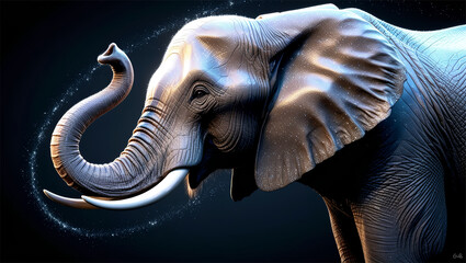 Close-Up Portrait of a Majestic Elephant with Tusks in Detail