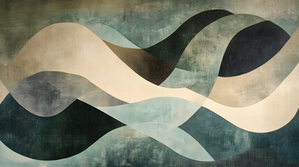 A painting of a wave with a green and white color scheme. The painting has a calming and serene mood, as the waves appear to be gently rolling in and out. The use of green