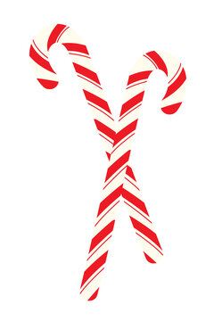 Two red and white candy canes on isolated background. Perfect for seasonal themes, Christmas cards, or festive advertising. Vertical layout, vector illustration