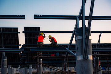 Solar power plants. Sustainable renewable energy and modern photovoltaic technology are used for...