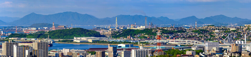 Obraz premium パノラマ北九州、若戸大橋、東田溶鉱炉等々
