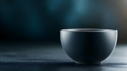 Elegant black bowl placed on a textured surface, illuminated by soft light, perfect for culinary presentations.