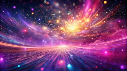 Naklejka premium Psychedelic pink-purple nebula glows, cosmic dust swirling in long-exposure abstract art.