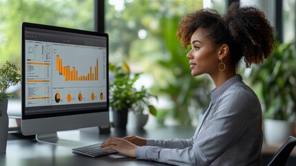 Business professional leveraging hyperautomation for monitoring in a modern office environment