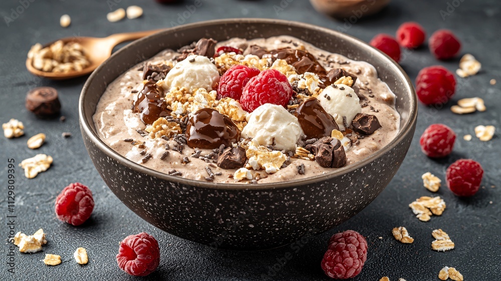 Poster a healthy smoothie bowl surrounded by fresh ingredients as part of a dietary resolution stock photo 
