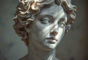 White marble head of young woman.
