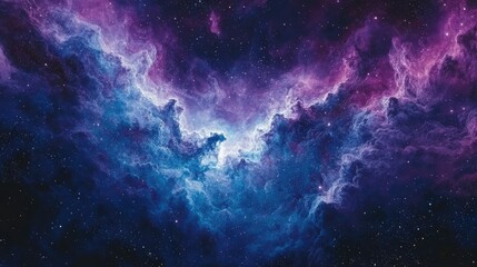 Fototapeta premium Night sky with stars. Universe filled with clouds, nebula and galaxy. Landscape with gradient blue and purple colorful cosmos with stardust and milky way. Magic color galaxy, space background