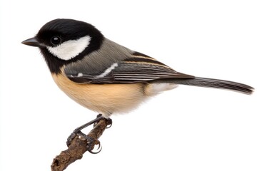 Stunning Close-Up of a Coal Tit Perched on a Branch Against a White Background A Detailed View of its Feathers and Markings