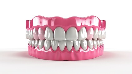 Obraz premium Full Set of Artificial Teeth on White Background