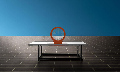 Topview basketball hoop blue sky brickwall copy space madness month match sport basketball hobby...