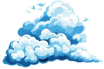 Serene Blue Cloudscape: Birds and Butterflies in a Dreamlike Sky Illustration