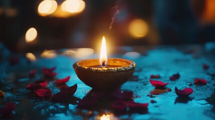Oil lamp decoration in happy Diwali festival.