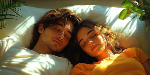 Senior couple bonding in bed together enjoying morning light in stylish apartment during romantic getaway