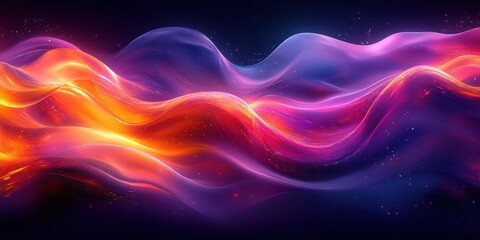 Dynamic Abstract Composition with Fluid Shapes and Neon Lights on Black Background