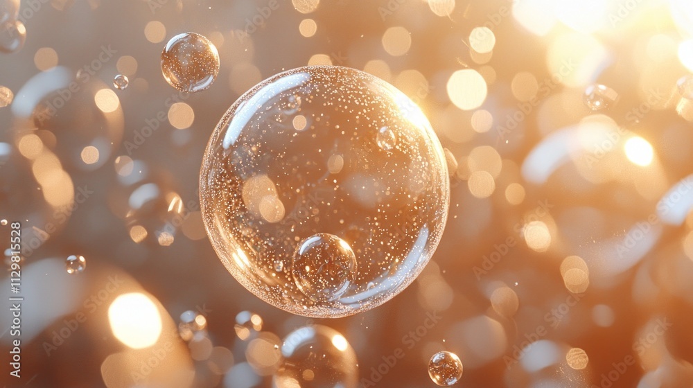 Poster Bubbles float elegantly, each capturing and refracting the shimmering mocha hues around them. The warm light enhances their ethereal beauty, creating a captivating visual experience