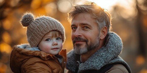 Obraz premium Father Engaging with Children in Vibrant Autumn Playground Moment