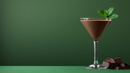 Rich dark chocolate martini garnished with fresh mint leaves, perfect for indulgence
