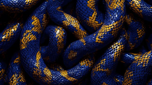Exploring Vibrant Blue and Yellow Snake Patterns in Nature Close-Up Photography Serene Environment Artistic Perspective