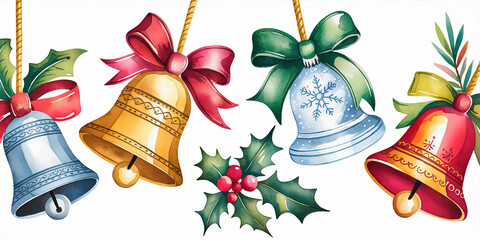 Festive Christmas Bells Watercolor Illustration Holiday Decor Winter Bells Xmas Ornament Festive