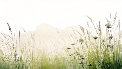 Watercolor painting of wildflower and wild grass meadow