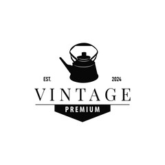 kettle logo design tea and hot drink. vintage concept illustration premium template