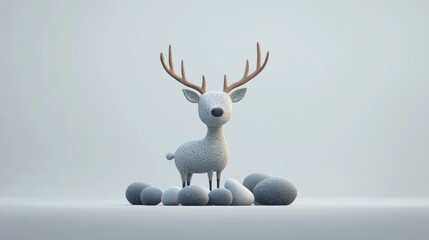 Cute cartoon deer standing on stones.