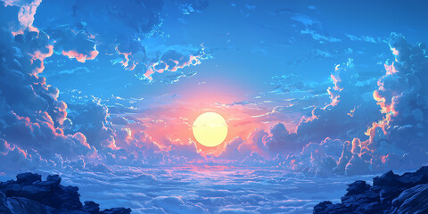 Blue Sun Sky Panorama Banner. A sky panorama banner with the sun, blue sky, and clouds