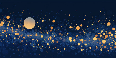 Bright Full Moon and Twinkle Stars in Dark Blue Night Sky Banner. Abstract image of brilliant full moon and glowing stars in the dark blue night sky for background, banner or poster