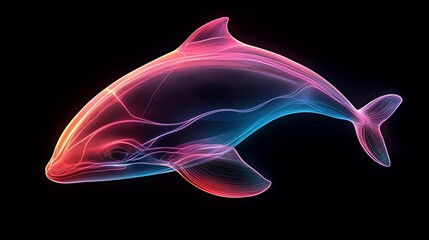 Fototapeta premium Glowing neon dolphin illustration on black.