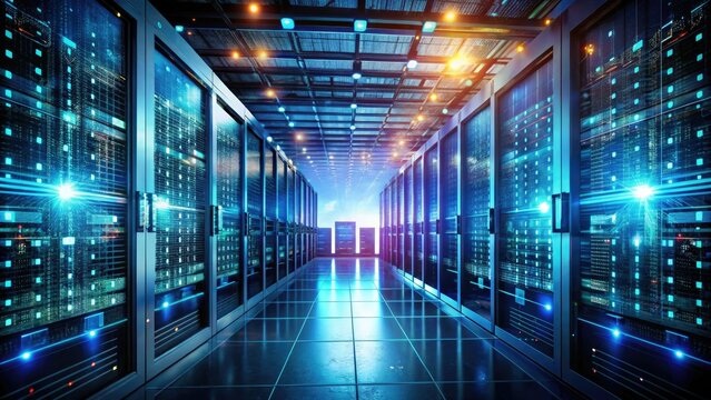 Secure server room data storage demands robust cybersecurity strategies within IT network technology infrastructure.