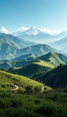 Obraz premium Rolling hills and mountains in Langtang National Park, rolling hills, Asia landscape, langtang park