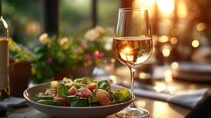 Waitress Serving White Wine to Happy Couple at Fine Dining Restaurant Celebration