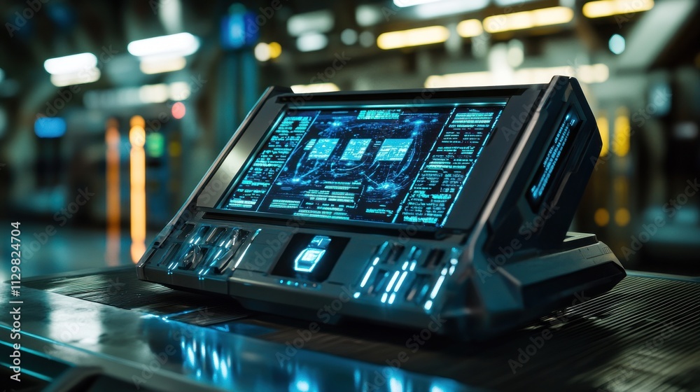 Poster futuristic control panel displaying complex data