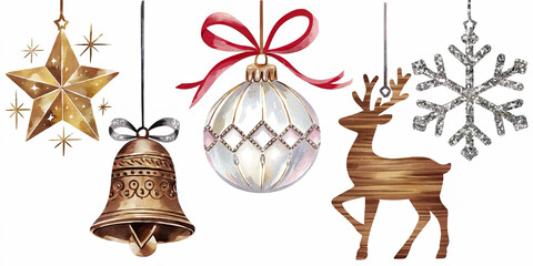 Obraz premium Festive Christmas Ornaments Star Bell Bauble Reindeer Snowflake