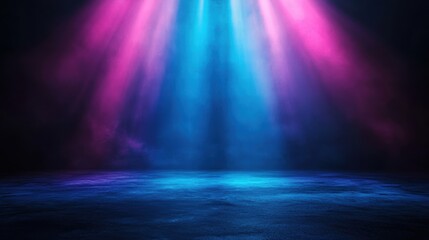 Vibrant stage lighting with colorful beams in a dark setting