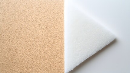 Fototapeta premium Close-up of two fabric swatches, one peach, one white, showing texture and color contrast.