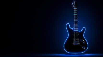 Obraz premium Electric guitar with neon blue outline on dark background.