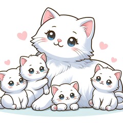 White cat family cartoon image