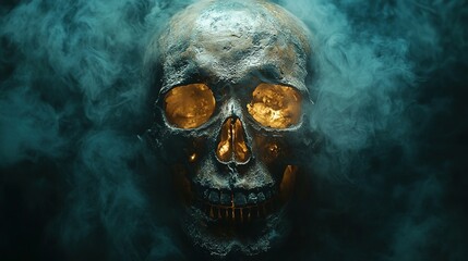 Haunting Skull Fog in a Dark Halloween Setting - Authentic Mist on Black Surface
