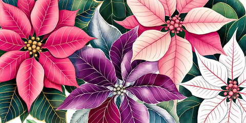 Festive Poinsettia Blooms Christmas Floral Design Holiday Background